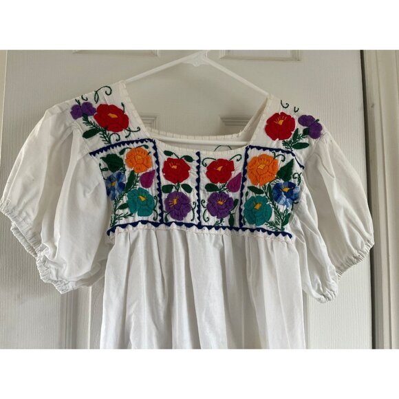 Vintage 1970's Handmade Hand Embroidered Floral Dress Tlaquepaque Mexico Size Sm - Picture 2 of 9